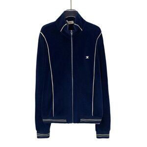 Celine Deep Blue “Arc de Triomphe” Embroidered Cotton Zip Jacket